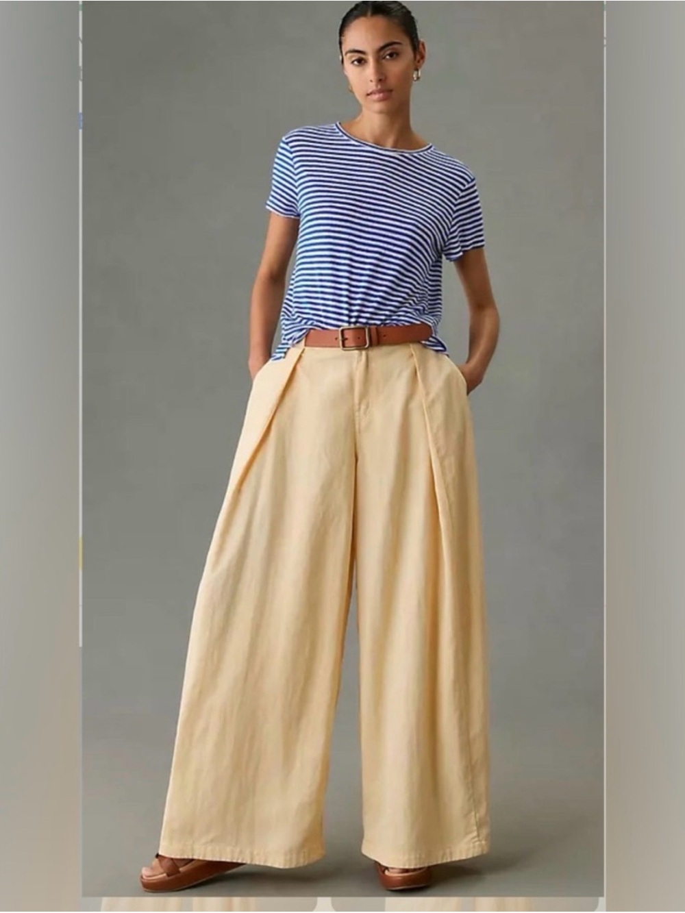 Pilcro Wide-Leg Cream-Tan High-Waist Trousers